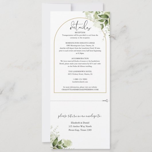 Invitation Arc Botanique Verdure Or Tout en un Mariage (Dos)
