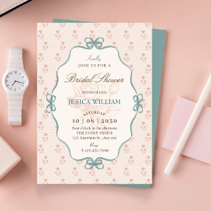 Invitation Arc bow vintage bleu pastel rose BAPTÊME
