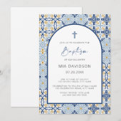 Invitation Arc Carrelage Amalfi Baptême Bleu Méditerranéen (Devant / Derrière)