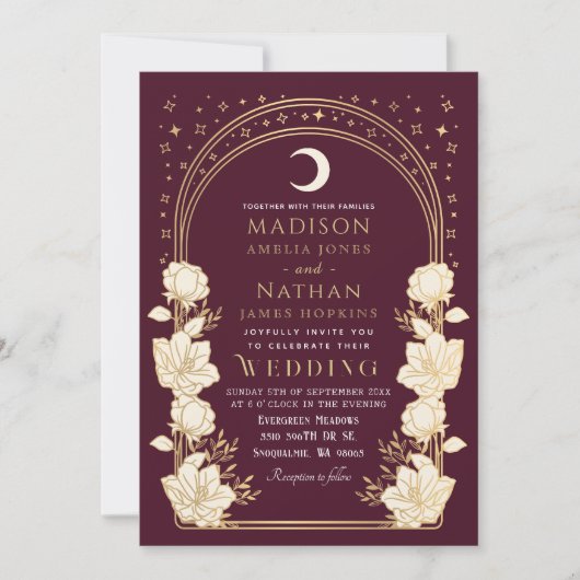Invitation Arc céleste rouge Art Nouveau Code QR Mariage (Devant)