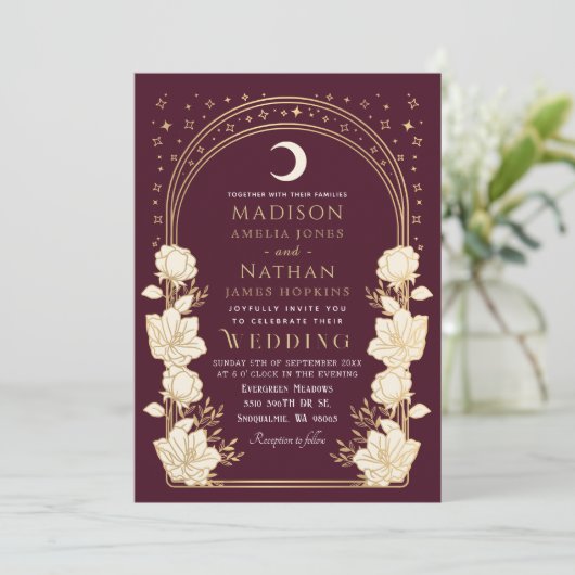 Invitation Arc céleste rouge Art Nouveau Code QR Mariage (Debout devant)