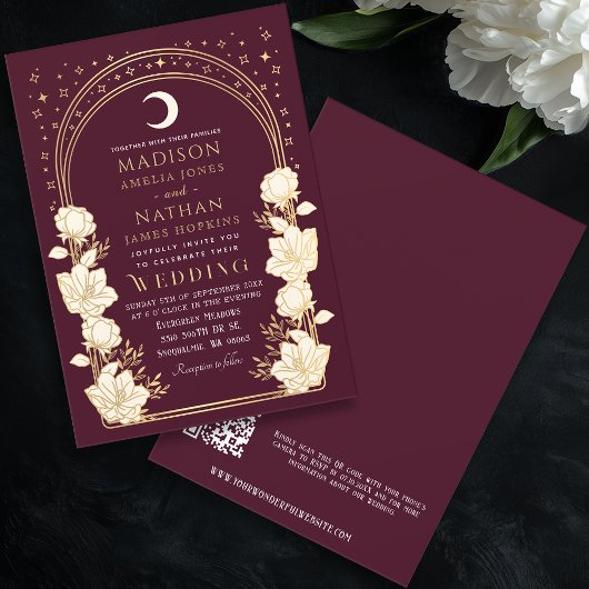 Invitation Arc céleste rouge Art Nouveau Code QR Mariage