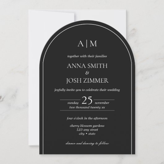 Invitation Arc Classy Élégant Simple Minimal Mariage noir (Devant)