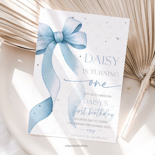 Invitation Arc Coquette Bleu 1er Anniversaire 