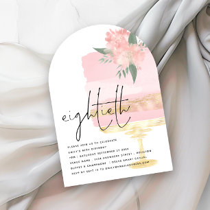 Invitation Arc d'anniversaire rose moderne Gâteau 80ème parti