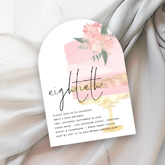 Invitation Arc d'anniversaire rose moderne Gâteau 80ème parti