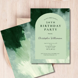 Invitation Arc d'aquarelle vert foncé et mini 50e anniversair