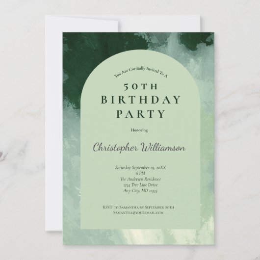 Invitation Arc d'aquarelle vert foncé et mini 50e anniversair (Devant)