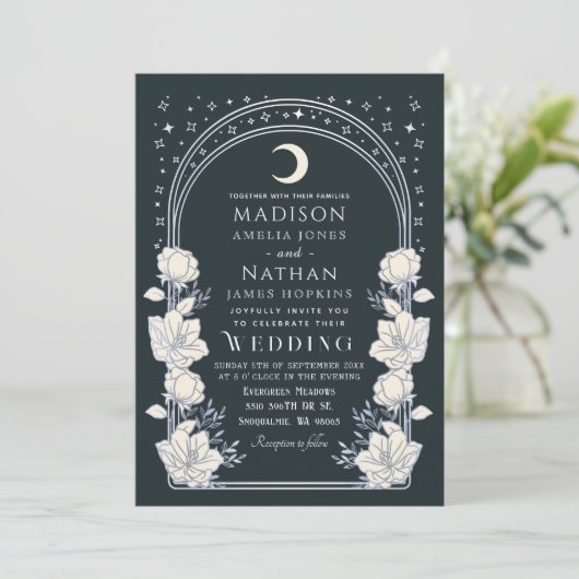 Invitation Arc d'argent céleste Art Nouveau Code QR Mariage (Debout devant)