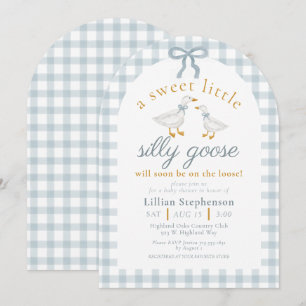 Invitation Arc de Baby Shower Bébé Canard Ruban Bleu Gingham