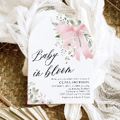 Invitation Arc de Baby Shower Fleurie Bébé Fille au Ruban Ros