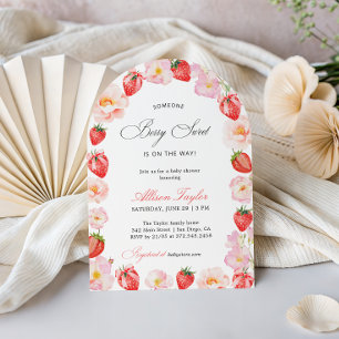 Invitation Arc de Baby Shower Floral au Ruban Rose Fraise