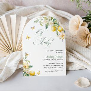 Invitation Arc de Baby Shower Papillon Floral Citron