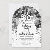 Invitation Arc de ballon d'argent noir 80e fête d'anniversair (Devant)