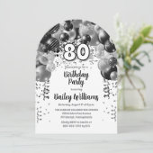 Invitation Arc de ballon d'argent noir 80e fête d'anniversair (Debout devant)