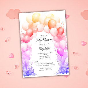 Invitation Arc de ballon Rainbow Colors Baby Girl Baby shower