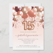 Invitation Arc de ballon Rose or Bourgogne Quinceañera (Devant)