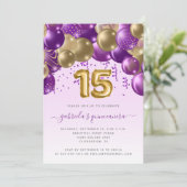 Invitation Arc de ballon violet or Quinceañera (Debout devant)