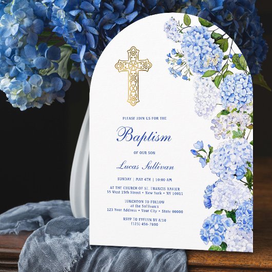 Invitation Arc de Baptême aux Hortensias Bleus