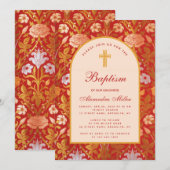 Invitation Arc de baptême de fille Fleur rose Lily Écriture é (Devant / Derrière)