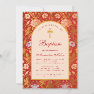 Invitation Arc de baptême de fille Fleur rose Lily Écriture é