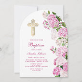 Invitation Arc de baptême d'hortensia rose (Devant)