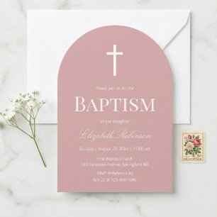 Invitation Arc de baptême élégant rose poussiéreux