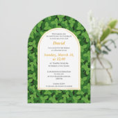 Invitation Arc de Bar Mitzvah à la bordure de feuille verte é (Debout devant)