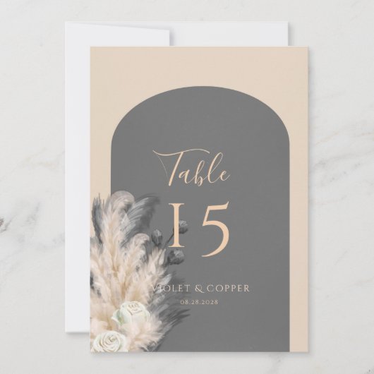 Invitation Arc de Bohême Pampas Mariage en herbe Numéro de ta (Devant)