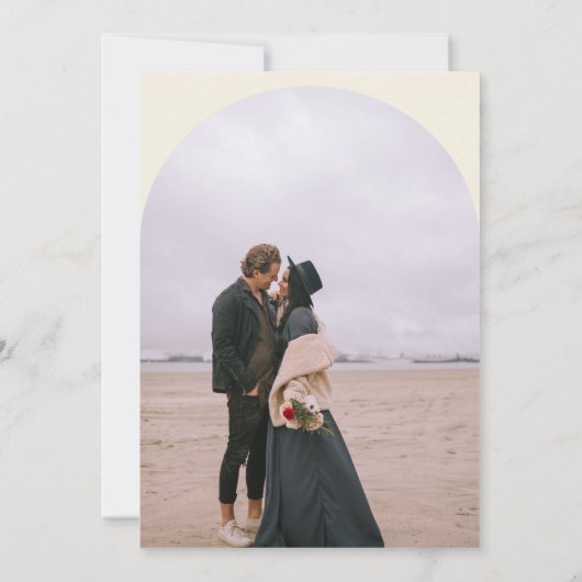 Invitation Arc de boho moderne 2 photos mariage rétro vert (Dos)