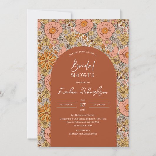 Invitation Arc de boho super rétro rose orange (Devant)