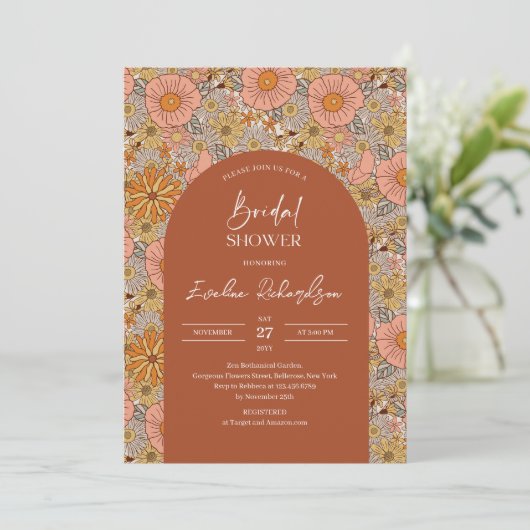 Invitation Arc de boho super rétro rose orange (Debout devant)