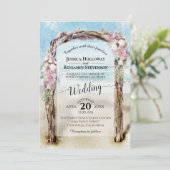 Invitation Arc de bois Driftwood Rose & White Roses Beach Mar (Debout devant)