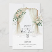 Invitation Arc de bois floral verdure roses Baby Shower (Devant)