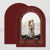 Invitation Arc de bronze rouge marron Art déco Enregistrer la (Devant / Derrière)