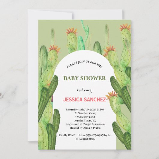 Invitation Arc de Cactus du désert Baby shower d'aquarelle bo (Devant)