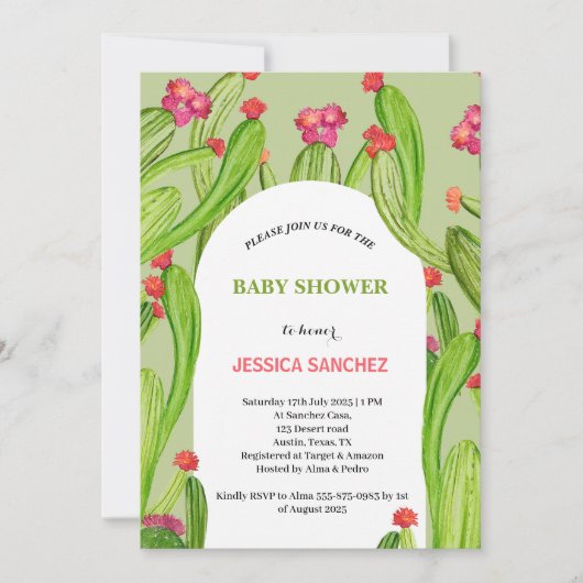Invitation Arc de Cactus du désert Baby shower d'aquarelle bo (Devant)