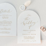 Invitation Arc De Calligraphie Or Délicat Tout En Un Mariage<br><div class="desc">Ce délicat arc de calligraphie dorée tout en un faire-part de mariage est parfait pour un mariage moderne. Le design minimaliste romantique présente une belle et élégante typographie de champagne jaune doré sur un arrière - plan blanc au look épuré et simple. Enregistrez du papier en incluant les détails au...</div>