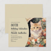 Invitation Arc de chaton jaune blanc 80e anniversaire (Devant / Derrière)