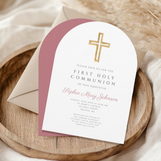 Invitation Arc de communion de première fille rose moderne