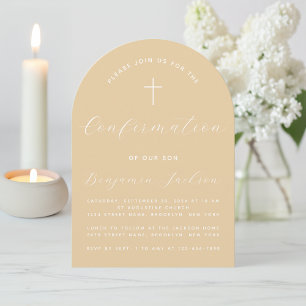 Invitation Arc de confirmation Beige Simple Croix Script Mode