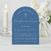 Invitation Arc de confirmation Classique Bleu Simple Script G