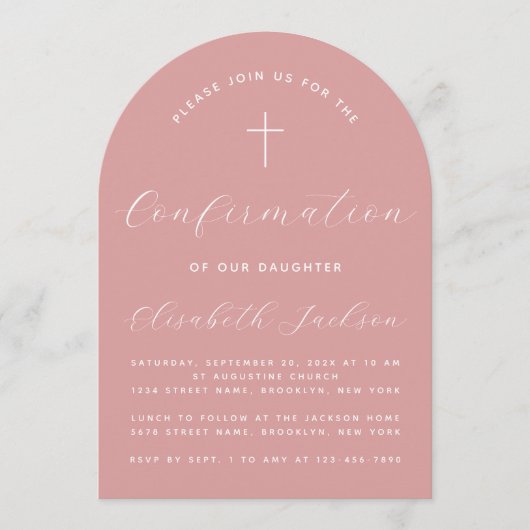 Invitation Arc de confirmation Dusty Rose rose Fille Script (Devant)