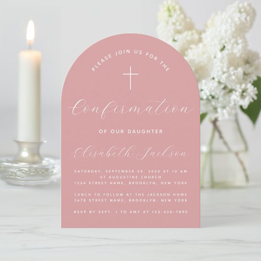 Invitation Arc de confirmation Rose Poussiéreuse Rose Fille S