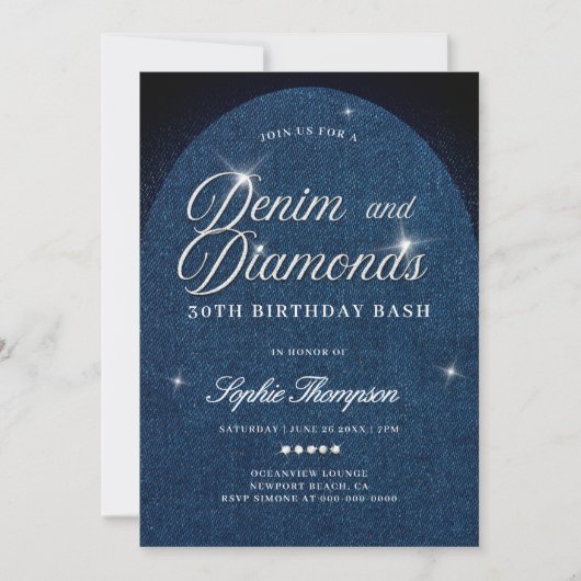 Invitation Arc de diamants de Denim Script 30e fête d'anniver (Devant)