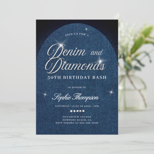 Invitation Arc de diamants de Denim Script 30e fête d'anniver (Debout devant)