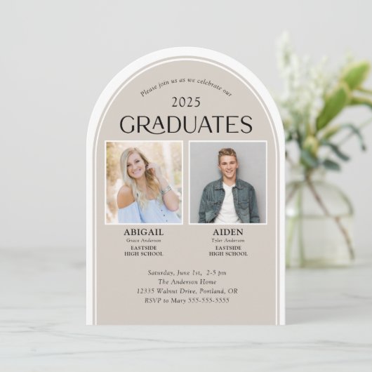 Invitation Arc de double diplôme 2 diplômés (Debout devant)