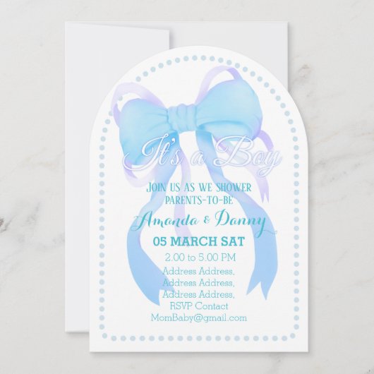 Invitation Arc de douche pour bébé en ruban bleu (Devant)