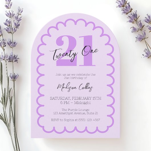 Invitation Arc de fête d'anniversaire simple ondulé violet fé