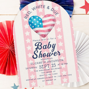 Invitation Arc de fête prénatale pour bébé fille Rouge Blanc 